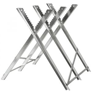 TRETEAU DE CHANTIER - TECTAKE - Chevalet de sciage Tréteau de sciage HUBERT en Acier galvanisé avec 3 supports de troncs - Argent