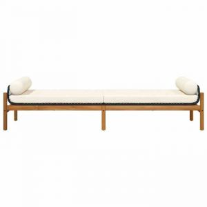 Sale 2026 Banc de jardin - BURKE - Banquette balcon - avec coussin - noir r&eacute;sine tress&eacute;e acacia BB465