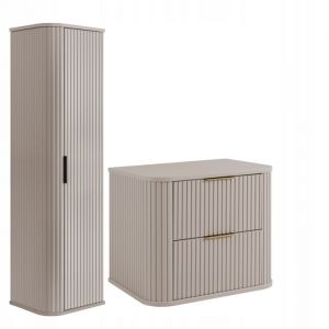 Ensemble de Meubles de Salle de Bain ELEGANCE - Meuble pour Vasque &agrave; Poser 60cm et Armoire Murale - Cachemire