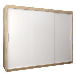 Armoire &agrave; 3 Portes Coulissantes avec Tringle et &Eacute;tag&egrave;res - ABIKSMEBLE Tokyo 250 - 250x200x62 cm - Sonoma et Blanc