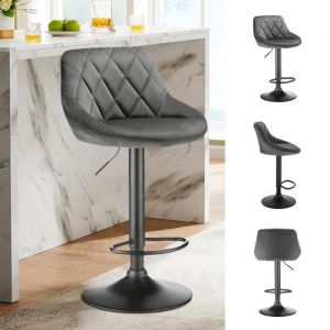 Tabouret de Bar XUANYU Gris Moderne Design avec Dossier Réglable en Hauteur Rotatif à 360°
