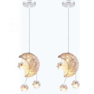 UNI Suspension Luminaire Lune Etoile LED Plafonnier Lustre en Aluminium pour Enfant Chambre Blanc Chaud Lot de 2