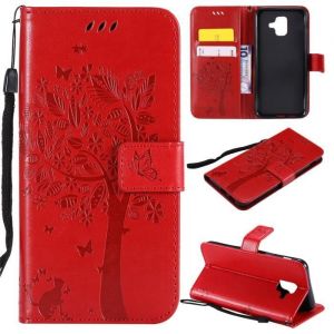 Etui - FRANCIS-R - Samsung Galaxy A6 2018 - Cuir Rouge - Coque Flip avec Support - Antichoc