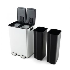 GIANTEX Poubelle à Pédale Tri Sélectif- 2 Seaux 30 L en Inox Amovibles- avec Boîte Désodorisante et Couvercle Silencieux- Blanc