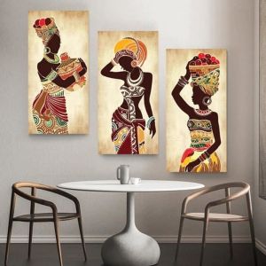 Tableaux sur Toile Femme Noire Africaine Toile Peinture Ethnique Art Affiche pour Salon Décoration Murale 40x80cm sans Cadre
