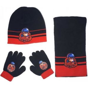 Miraculous Ladybug Ensemble écharpe bonnet et gants fille - Noir