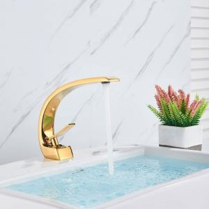 Mitigeur de lavabo pour salle de bain doré Robinet de Lavabo cascadeRobinet Mitigeur Lavabo MonotrouModerne Robinet Salle de
