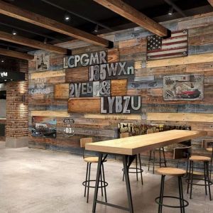 Grand café 3d mural bar rétro planche de bois papier peint bois grain lettres rétro café style industriel papier peint -350cm×256cm