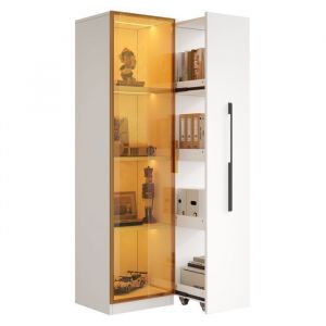 Vitrine de avec portes vitr&eacute;es tiroirs lat&eacute;raux et &eacute;clairage LED int&eacute;gr&eacute; cave &agrave; vin biblioth&egrave;que armoire haute 70 x 40 x 160 cm