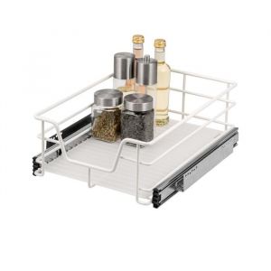 bremermann Tiroir t&eacute;lescopique 40 cm avec &eacute;tag&egrave;re tiroir de cuisine pour &eacute;quipement ult&eacute;rieur tiroir darmoire en m&eacute;tal blanc