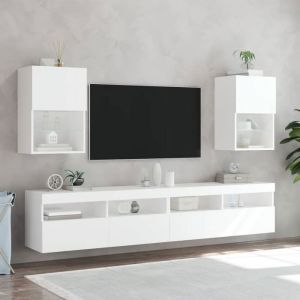 Blanc Meuble TV - SOLOMON - Support de Télévision avec lumières LED blanc 405x30x60 cm LV249