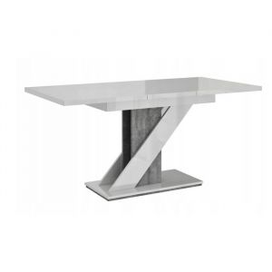 TABLE A MANGER EXTENSIBLE EVAN - BLANC LAQUE ET BETON 120 - 160 CM