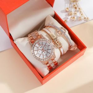 SHARPHY Coffret montre femme + bracelets &ndash; diamant luxe or rose chronographes bracelet en acier cadeaux
