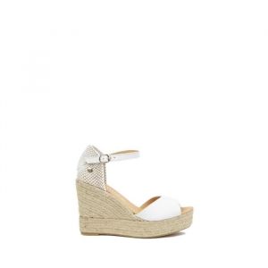 Espadrilles Femme La Valeta Charlene peep toe Blanc - Marque La Valeta - Talon compensé 1cm - Boucle de serrage