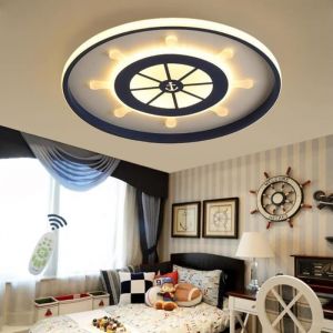 plafonnier pour enfants design gouvernail de bateau pirate créatif led avec télécommande lustre dimmable style méditerranéen[375]