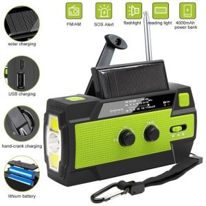 Radio Solaire Portable Radio durgence Météo 4000mAh Radio à Manivelle avec AM/FM/NOAA Radio Dynamo pour Randonnée Camping