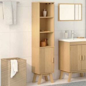 Armoire de salle de bain en bois de pin - WIENS - 35x30x159 cm - Marron - 5 &eacute;tag&egrave;res - 1 porte - Bois de pin massif