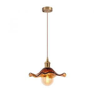 SNOGOLD Suspension en Verre Moderne Vintage E27 Luminaire Abat-jour en Verre Ambré à Dentelle Lustre pour Salle à Manger