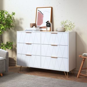 Commode 6 Tiroirs - Luminarix - Moderne Commode étroite buffet Avec poignées et pieds en métal 100 x 34 x 72.5 cm blanc