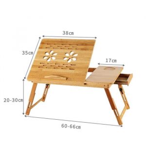 Table dordinateur pliable de lit - WILLONIN - Plateau Portable avec tiroir - Bambou naturel - 66x35x30 cm