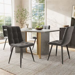 Table a Manger avec 4 Chaises Table Carrée Moderne en Couleur Béton Pour Salle à Manger Cuisine et Salon Chaise Velours Gris