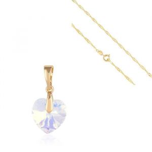 Collier - Femme - Pendentif - Coeur - Cristal - Swarovski - Blanc - Plaqu&eacute; Or Jaune 750/1000 - 3 Microns