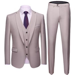 Ensemble de V&ecirc;tements homme Grande taille beige 3 pi&egrave;ces (costume + pantalon de costume+Gilet)  Robe de mari&eacute;e mari&eacute;e mariage