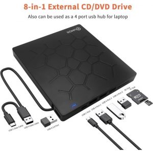 Lecteur Graveur DVD CD Externe USB 3.0 et Type-C pour PC Laptop Windows 11/10/8/7 Linux OS CD-ROM CD-R CD-RW DVD-ROM DVD-R/RW