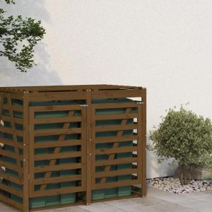 RemiseArmoire Cache poubelles E x tension dabri de poubelle sur roulettes brun miel bois pin JILIMAISON2025 92663882