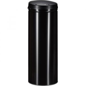 Relaxdays Poubelle acier 50 litres bac à ordures en métal 80 cm de hauteur 30 cm de diamètre couvercle automatique noir