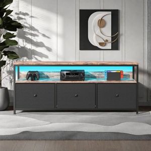 Buffet salon Buffet avec LED Buffet bas 1 etag&egrave;re 3 tiroirs Meuble de rangement Meuble TV Cadre en m&eacute;tal Moderne Noir
