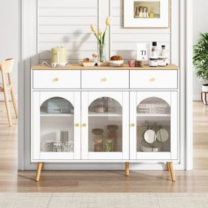 Buffet de rangement Buffet bahut 34 x 120 x 94 cm avec 3 tiroirs 3 portes et 4 étagères pour cuisine salon salle à manger - Blanc