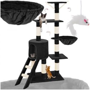 Arbre &agrave; chat - TECTAKE - Mobilier pour chat DOMINIQUE 142 cm de hauteur avec griffoir hamac et jouets - Noir