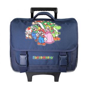 Bagtrotter - Super Mario -  Cartable 38cm  - Cartable à roulettes - Marine - 2 Compartiments  - 1 Poche Sous Rabat - Bretelles...