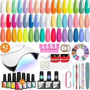 Kit Vernis Semi Permanent Complet 42 Pièces Avec Lampe U V 24 Couleurs Kit Ongle Gel U V Complet Avec Outils De Manucure Cadeaux