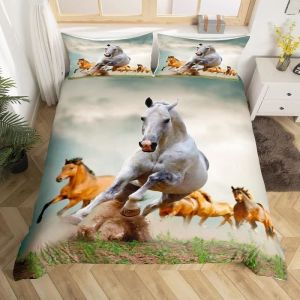 Housse de couette - Cheval - 140x200 cm - Microfibre 90 gsm - Impression numérique 3D - 2 taies 65x65 cm
