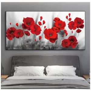 Fleur Rouge Toile Peinture Affiches et Gravures Fleurs Mur Art Photos pour Salon Moderne D&eacute;cor Peintures Murales 55x110cm Sans