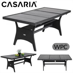 Table de jardin en polyrotin plateau en bois composite avec compartiment hauteur réglable résistant aux intempéries