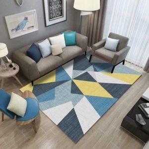 Tapis De Salon Canapé Table Basse Table Chambre Lavable Antidérapant Tapis Jaune Bleu Coloré Triangle Col 120X180cm[4164]