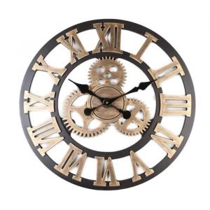 Horloge Murale - Vintage - 60 cm - Bois Vieilli - Silencieuse - Chiffres Romains
