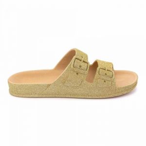 Mules à paillettes pour homme - KAPORAL - Double bride - Synthétique - Beige/Or