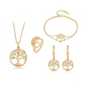 Parure Bijoux - Femme - Arbre de Vie - Bague T54 - Plaqué Or Jaune 750/1000 - 3 Microns - Coffret 5 Pièces