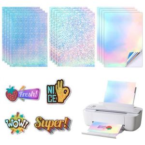 Lot De 12 Feuilles De Papier Holographique Autocollant A4 (210 X 297 Mm) Film Holographique Vinyle Transparent Pour Stickers D