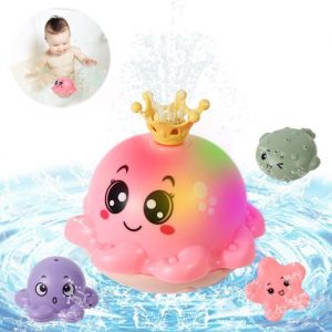 Enfants Jouets de Bain LED Jouet Bain B&eacute;b&eacute; 1 2 3 Ans Pieuvre Induction Automatique Jet deau Jouets de Piscine pour B&eacute;b&eacute;-rose