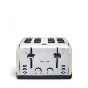 Grille-pain à 4 fentes extra-larges PRIXTON Bianca 1900 Watt 7 Niveaux de brunissage Décongélation et réchauffe Minuteur Beige