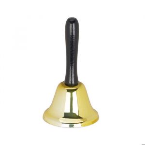 Cloche &agrave; main clochette de table son fort manche bois &eacute;cole h&ocirc;tel d&eacute;coration no&euml;l 12 cm dor&eacute; Label