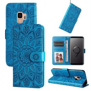 Flip Housse Samsung Galaxy S9 5.8 Étui de Portefeuille pour Téléphone Portable avec Motif en Relief Forme de Tournesol. Bleu