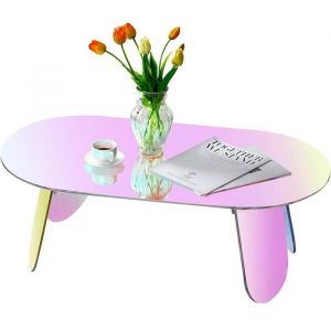 Table Basse Ovale Salon - Meuble en Acrylique Moderne Design - Table dAppoint Décoratif avec 4 Pied - 95x50x36cm