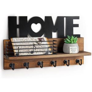 Porte Clef Mural Bois &agrave; 6 Crochets - HOME D&eacute;coration Bo&icirc;te &agrave; Cl&eacute;s Vintage Boite a Clefs Murale avec &Eacute;tag&egrave;re de Rangement pour Rang