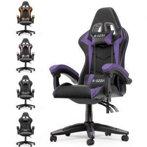 Chaise gaming Fauteuil de bureau Ergonomique Si&egrave;ge gaming Pivotant avec coussin et dossier Accoudoirs R&eacute;glables Noir et Violet